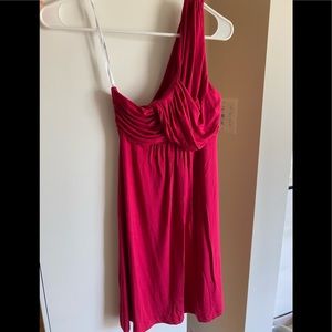 One sleeve ruby red dress